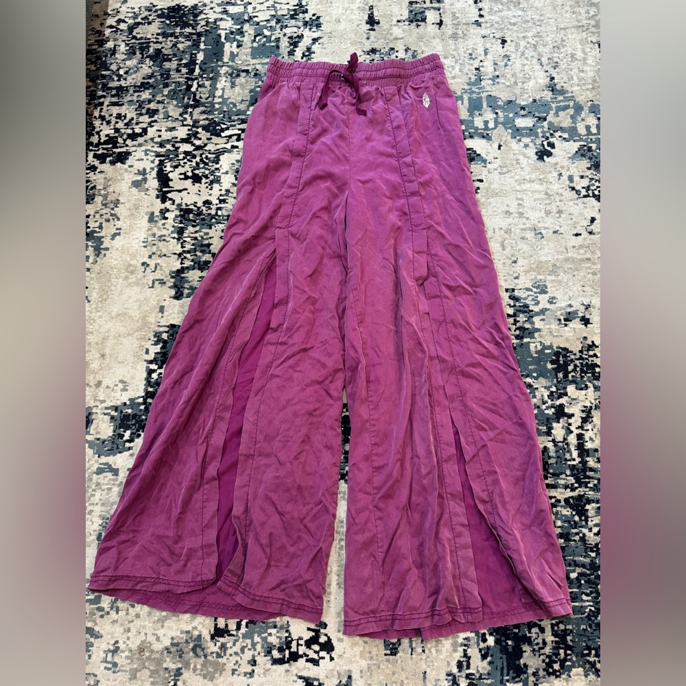 Free People Abs Tracker Split Wide Leg Pants Dark Purple Small